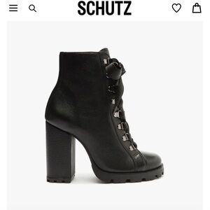 SCHUTZ Black Leather Lace-Up Boots